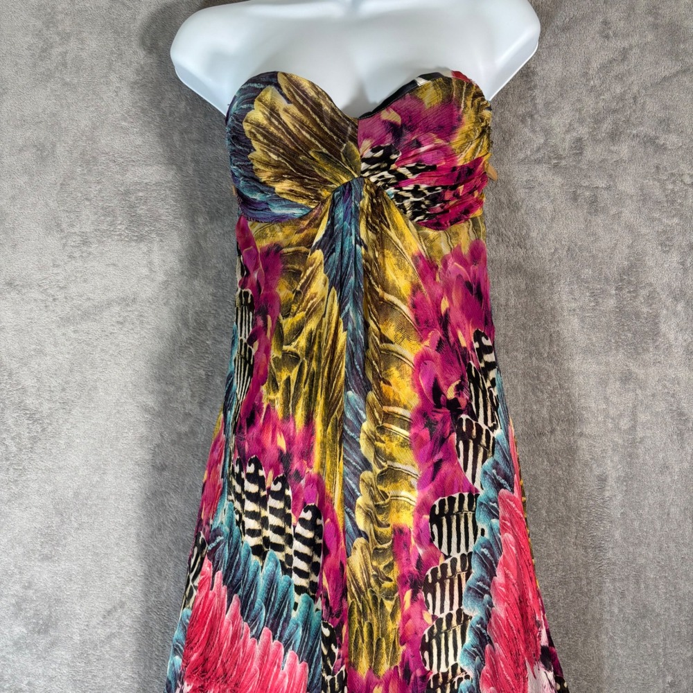 Marciano Vintage 100% Silk Strapless Maxi Dress Abstract Print Multicolor S Y2K - Picture 8 of 16